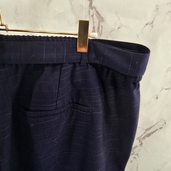 Modcloth Pants Womens 1X Blue Plaid Crop High Rise Belted Straight Pencil - Picture 8 of 9